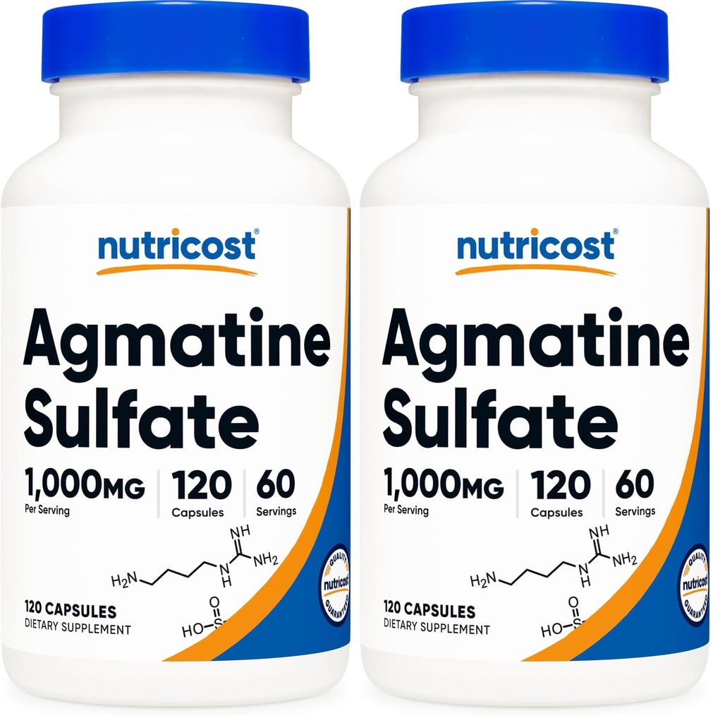 Nutricost Agmatine Sulfate 1000mg, 120 Capsules - Gluten Free, Non GMO, 500mg Per Capsule (Pack of 2)