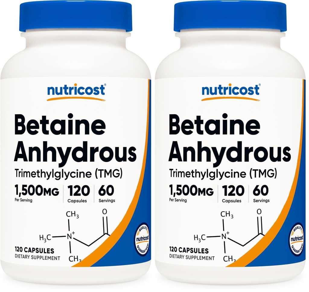 Nutricost Betaine Anhydrous Capsules 1500mg, 60 Servings - Gluten Free, Non-GMO, 750mg Per Cap, 120 Capsules (Pack of 2)