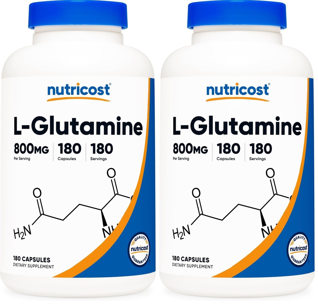 Nutricost L-Glutamine 800mg, 180 Capsules - Gluten Free, Non-GMO (Pack of 2)