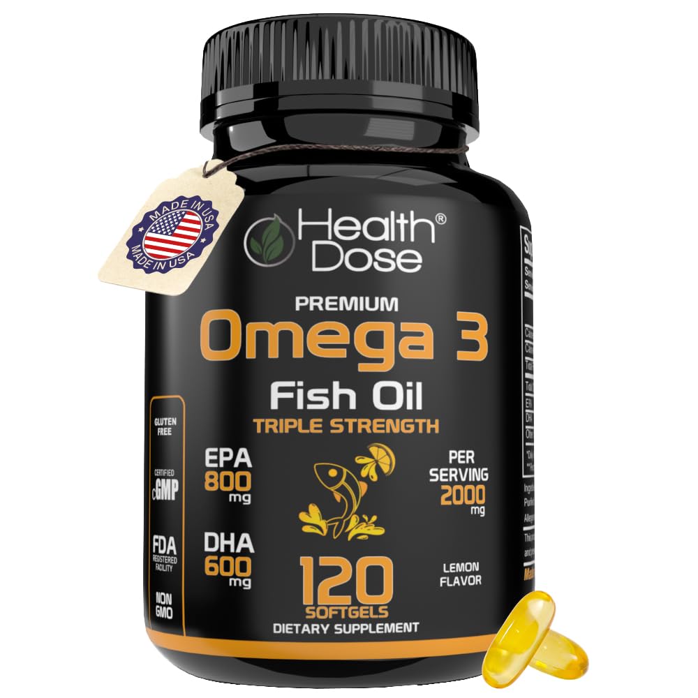 Sağlık Dose Omega 3 Fish Oil 2000mg – Lemon-Flavored Softgels with EPA 800 mg & DHA 600 mg for Brain, Heart, and Wellness Support – Easy-to-Digest, No Fish Burps – 120 Softgels, 2Month Supply