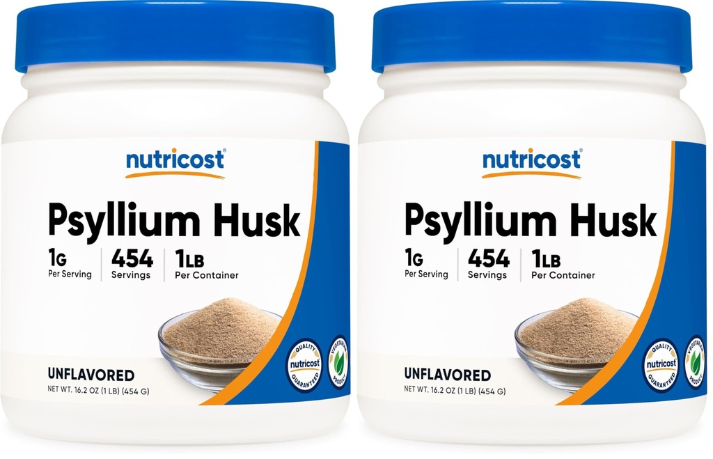 Nutricost Psyllium Husk Ground Powder (1lbs) - Gluten Free and Non-GMO (Pack of 2)