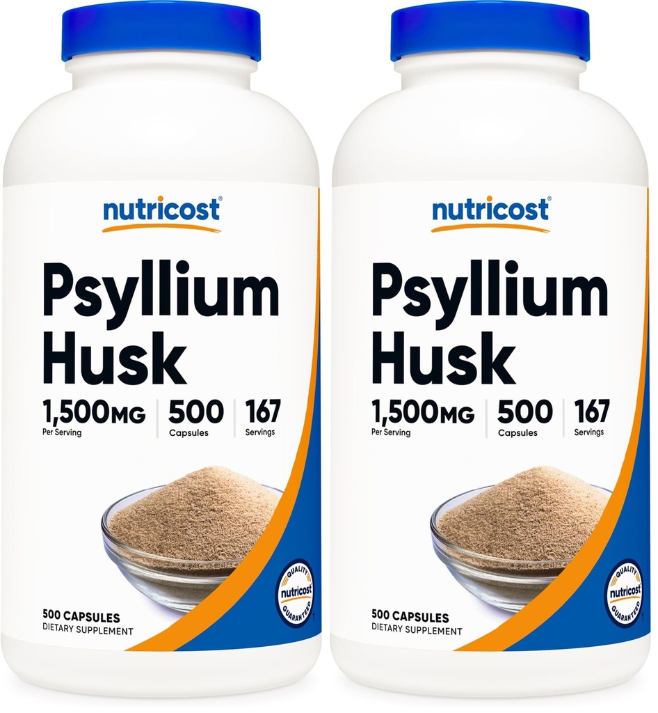Nutricost Psyllium Husk 1500mg Per Serving, 500 Capsules - Non-GMO & Gluten Free (Pack of 2)