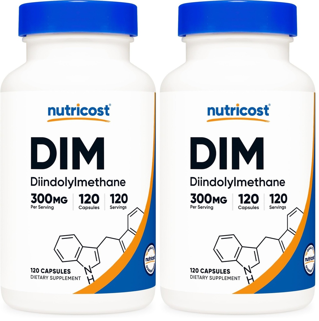 Nutricost DIM (Diindolylmethane) Plus BioPerine 300mg, 120 Vegetarian Capsules - Up to 4 Month Supply, Max Strength DIM Supplement (Pack of 2)