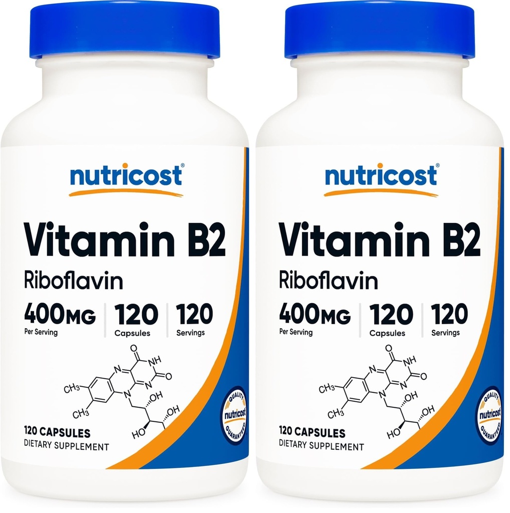 Nutricost Vitamin B2 (Riboflavin) 400mg, 120 Capsules - Gluten Free, Non-GMO (Pack of 2)
