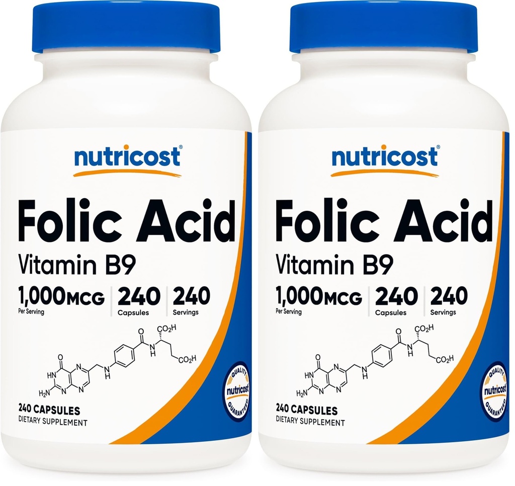 Nutricost Folic Acid (Vitamin B9) 1000 mcg, 240 Capsules (Pack of 2)