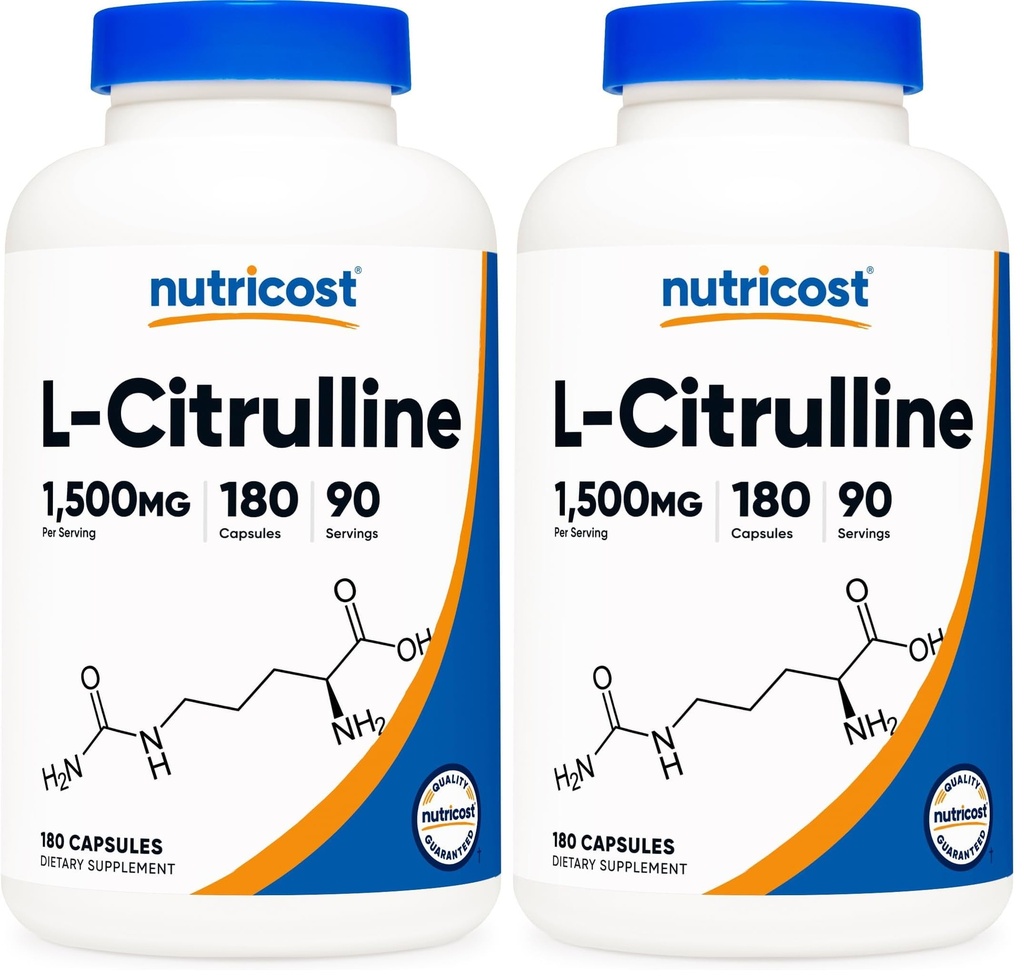 Nutricost L-Citrulline 1500mg, 180 Capsules - 750mg Per Capsule, Gluten Free, Non-GMO, Packaging May Vary (Pack of 2)