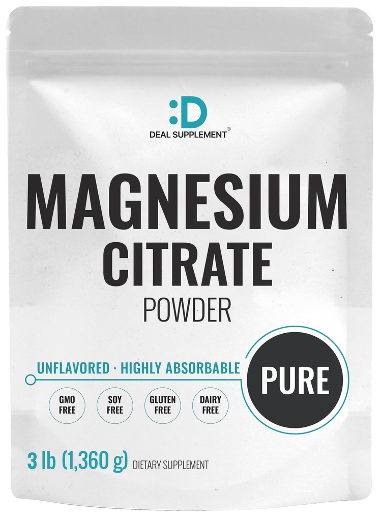 DEAL SUPPLEMENT Magnezyum Citrate Toz 500 mg, 3lbs – Unflavored, Easy Absorbed – Purified Trace Mineral for Muscle, Heart, & Digestive Support – One a Day, Non-GMO, Filler Free