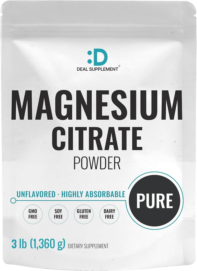 DEAL SUPPLEMENT Magnezyum Citrate Toz 500 mg, 3lbs – Unflavored, Easy Absorbed – Purified Trace Mineral for Muscle, Heart, & Digestive Support – One a Day, Non-GMO, Filler Free