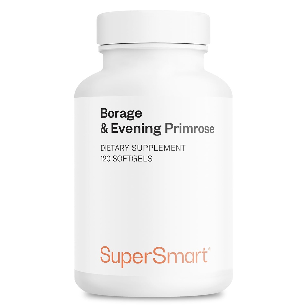 Supersmart - Borage & Evening Primrose (High Potency) - GLA Oil Gamma Linolenic Acid Cold Pressed - with Vitamin E, Borage Oil & Evening Primrose Oil Supplement | Non-GMO & Gluten Free - 120 Softgels