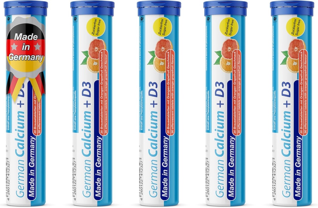 Alman Kalsiyum + VIT. D - 100 Vegetarian Drink Effervescent Tabletler - Orange-Grapefur Flavor - Almanya'da Made in Germany