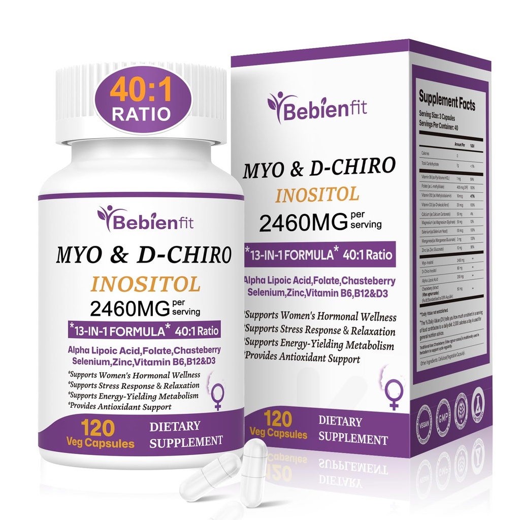 13-in-1 Myo Inositol & D-Chiro Inositol for Women,2460mg-40:1 Ratio,Cycle Comfort Supplement Plus Alpha Lipoic Acid/Folate/Vitex/Magnesium/Multivitamin,120 Veg Cap