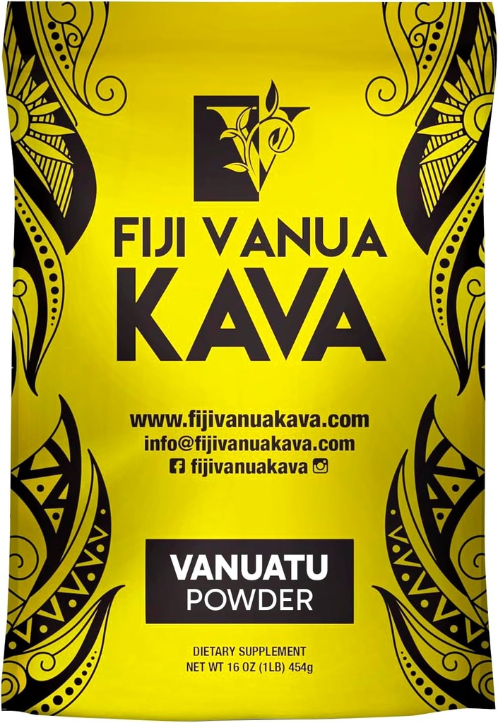 Fiji Vanua Kava Vanuatu Powder, Kava Root Powder Made from Pure Noble Kava with Sun-Dried Lateral Roots, Premium with Kavalactones, Easy to Preparate Medium Grind Kava, 16 oz, 1 λίρα