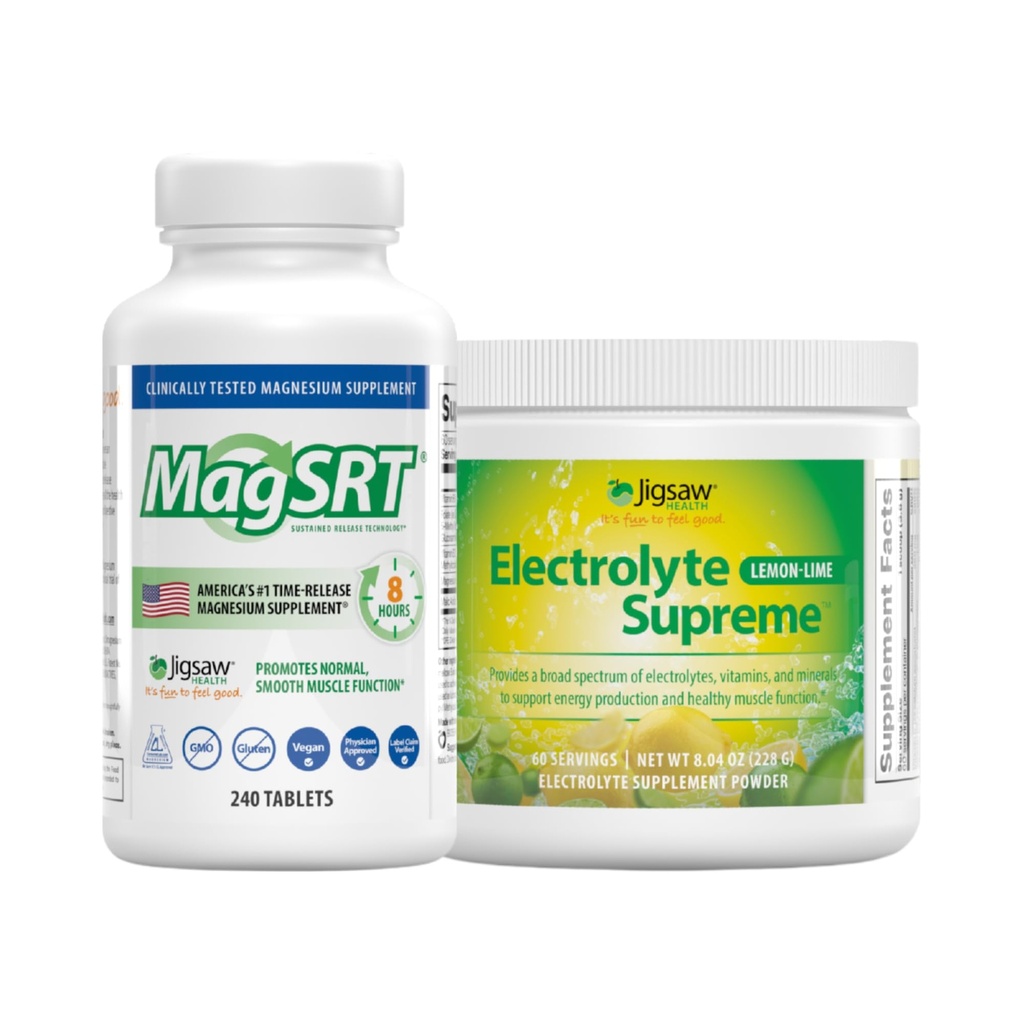 Jigsaw Health Bundle | MagSRT, 240 Tablets, and Electrolye Supreme (Lemon-Lime), 60 Servings (Jar)