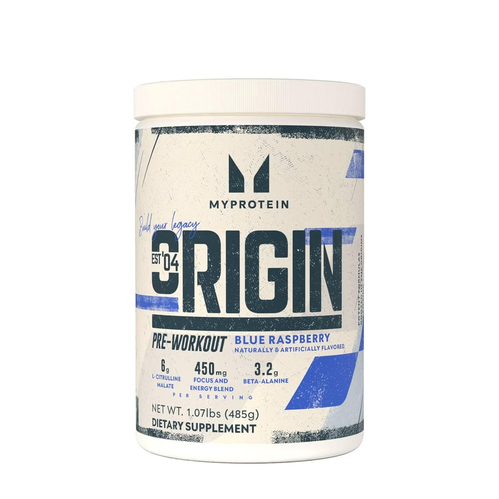 Myprotein Origin Pre-Workout Powder – Blue Raspberry, 30 Servings | 6g L-Citrulline Malate, 3.2g Beta-Alanine, 300mg of Caffeine | High-Performance Preworkout for Strength, Pump & Endurance