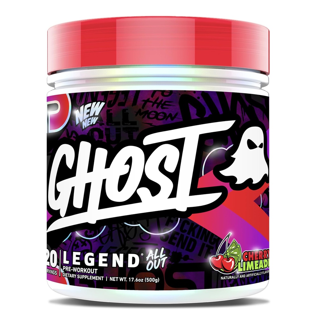 GHOST Legend All Out Pre-Workout Powder, Cherry Limeade - 20 Servings - Pre-Workout Supplement for Men & Women - Energy & Pumps - Caffeine, Citrulline, Beta Alanine, Betaine, NO3-T- Sugar Free