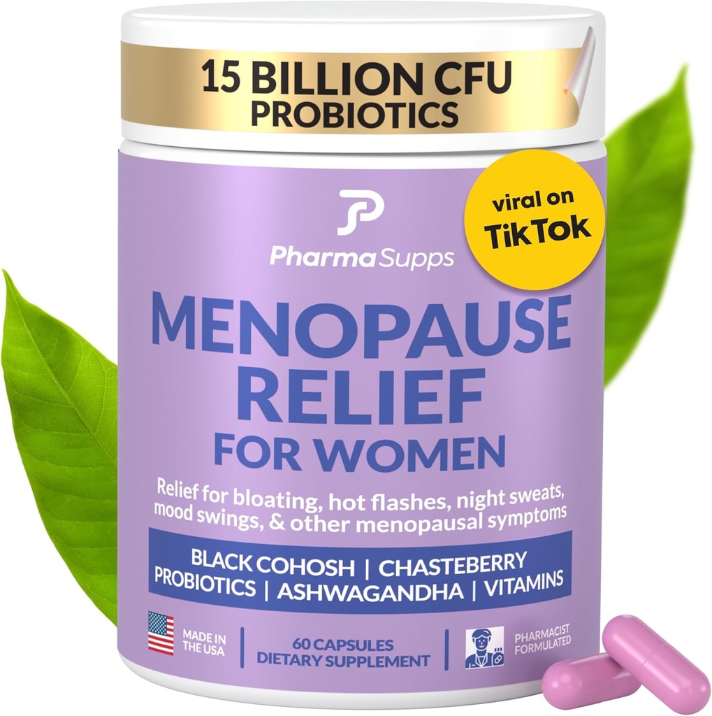 Kadınlar için Doğal Menopause Tamamları - Hormonal Denge, Bloating & Mood Swings | Hot Flashes Menopause Relief w/Probiyotiks & Prebiyotiks, Black Cohosh & Chasteberryberry