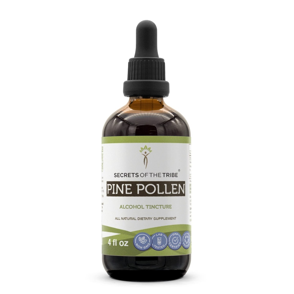 Secrets of the Tribe Pine Pollen Tincture Alcohol Extract, High-Potency Herbal Drops, Tincture Made from Wildcrafted Pine Pollen (Pinus sylvestris) Dried Pollen 4 oz