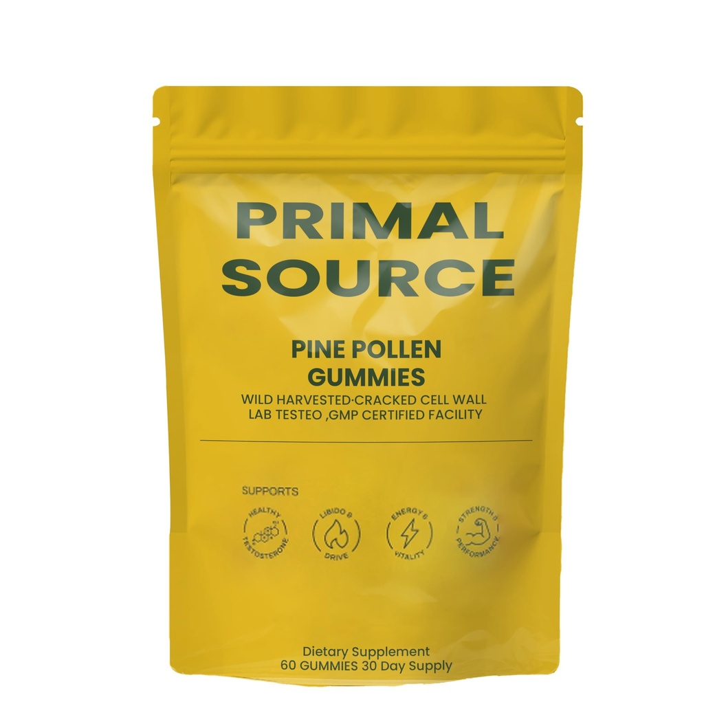 Primal Source Pine Pollen Gummies - Vitality & Drive Support, Boost Energy & Stamina, Cracked Cell Wall for Maximum Absorption, 30 Day Supply