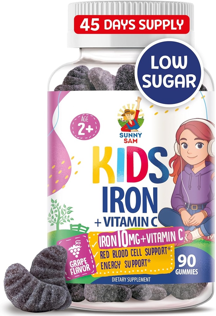 Çocuklar ve Gençler için SUN Iron Gummies - C vitamini ile 10 mg Demir Vitaminleri - Immune Desteği için Düşük Karbon Tamamı, Çocuklar ve Genç Kızlar için Kırmızı Kan Hücre Üretimi Destekliyor