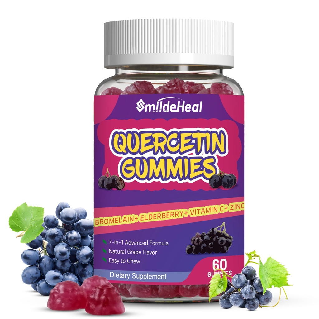 Quercetin Gummies 1200MG, Quercetin Gummies with Bromelain, Zinc Vitamin C, Quercetin Supplement Gummies for Adult & Kid, 60 Vegan Gummies