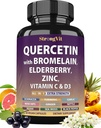 StrongVit Quercetin with Bromelain, Elderberry, Vitamin C, D3 and Zinc. Super Immune Support Supplement. Organic Complex for Men & Women, Non-GMO, Gluten-Free, Vegan, USA