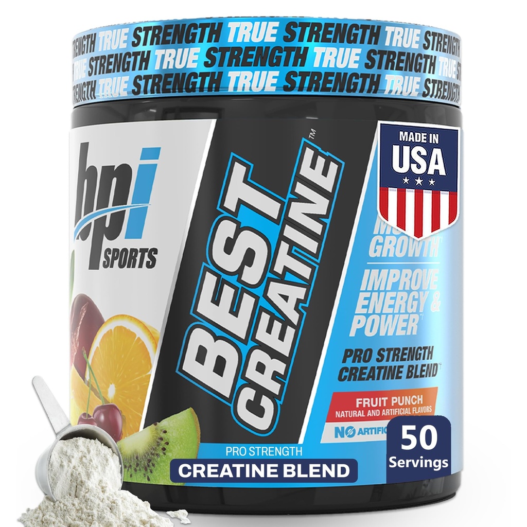 BPI Sports Best Tinatine - Kretine Monohidrat Toz for Men & Women, Himalaya Salt - Güçlü, pompa, Endurance, Kas Büyüme, Kas Tanımı - No Bloat - Fruit Punch - 50 hizmet - 10.58 oz