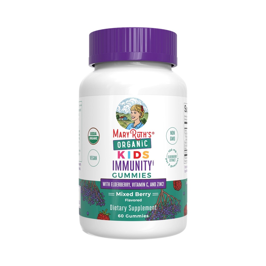 MaryRuth Organics Kids Immune Support Gummies | USDA Organic | Vitamin C, Zinc, and Elderberry Gummies for Kids| Immune Support for Ages 4+ | Vegan | Non-GMO | Gluten Free | 60 Count
