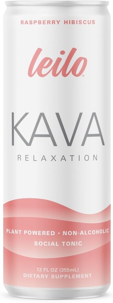 LEILO | Kava Powered Sparkling Relaxation Drink | Raspberry Hibiscus 12Pack - Non-ALC Calming İçecek | 12 fl oz Cans (Pack of 12)