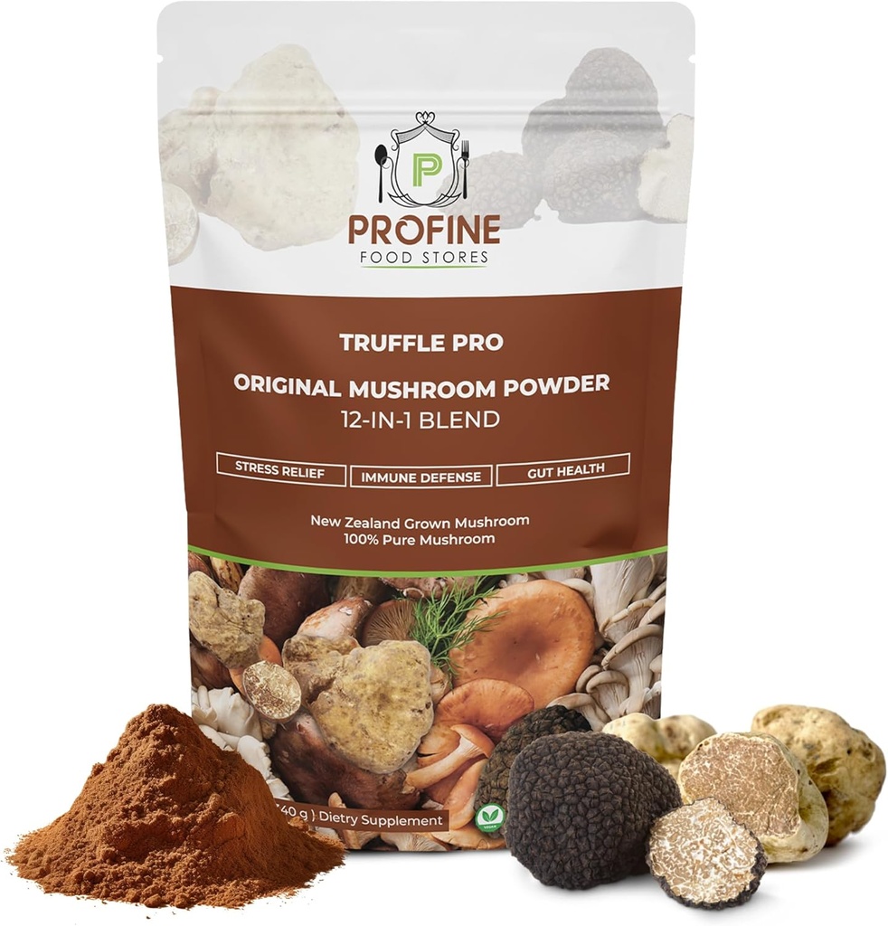FotoNE Truffle PRO Mushroom Toz 12 - Siyah Truffle ve Beyaz Truffle ile 1 Super Mix - USDA Organik - Tamam - Kahve/Tea/Smoothies Ekle - Tüm Mushrooms - Yok