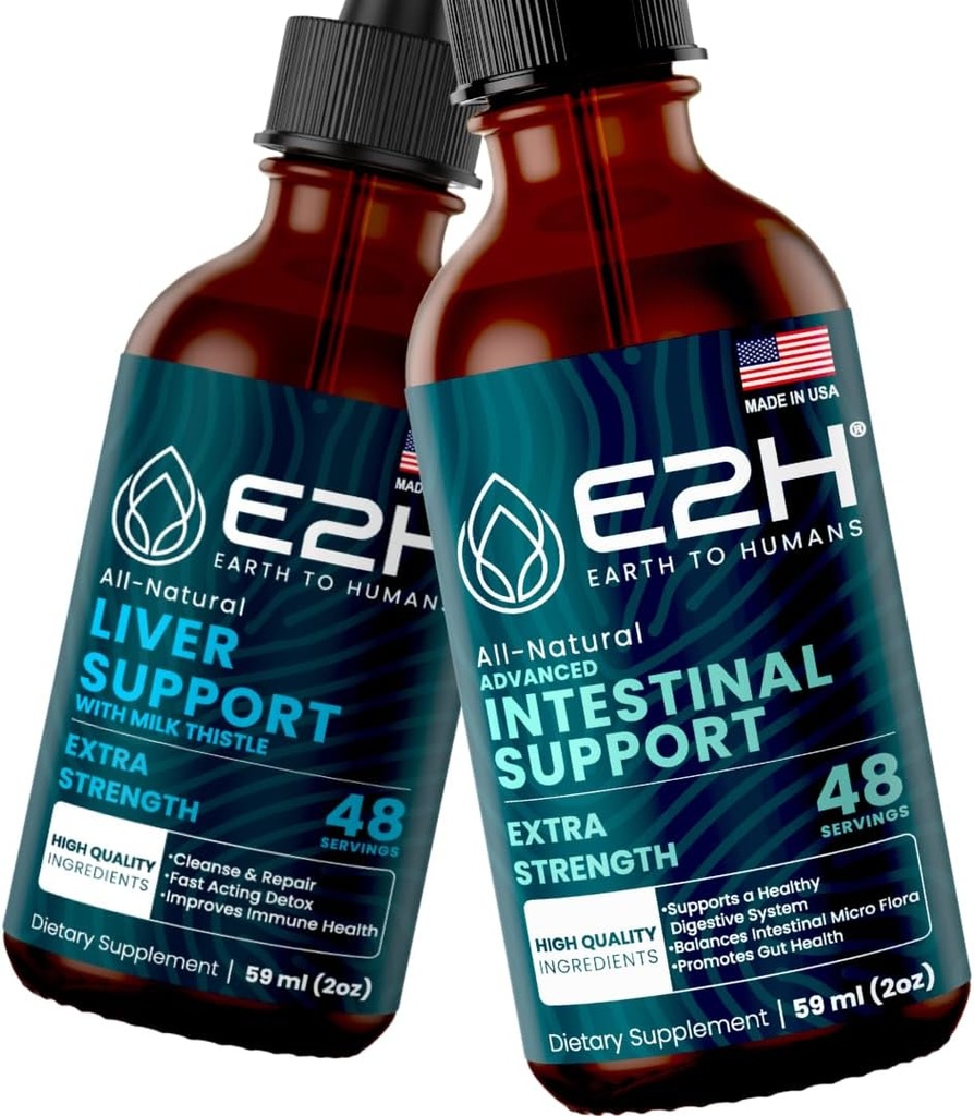 E2H: Liver Support Supplement and Advanced Intestinal Support | Vegan, Non-GMO - 2 Fl Oz Every (4 Fl Oz Total) - Schell