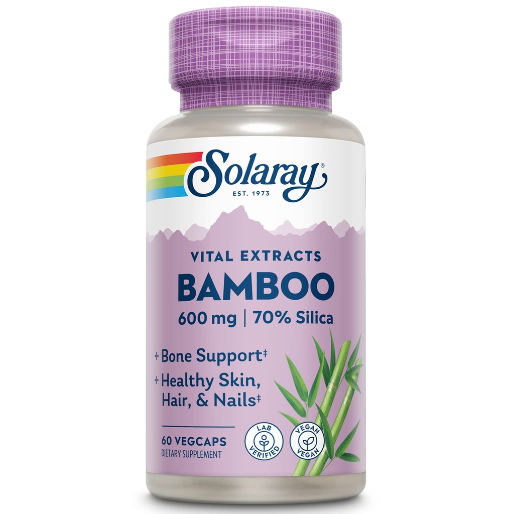 SOLARAY Bamboo Stem Extract 600 mg | Sağlıklı Saç, Skin, Nails, Bones & Connective Tound Support | Non-GMO, Vegan & Lab Doğrulandı | 60 VegCaps