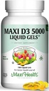 Maxi Health D3 5000 Liquid Gels - Φυσική βιταμίνη D3 - Συμπλήρωμα διατροφής - 180 κάψουλες - Kosher