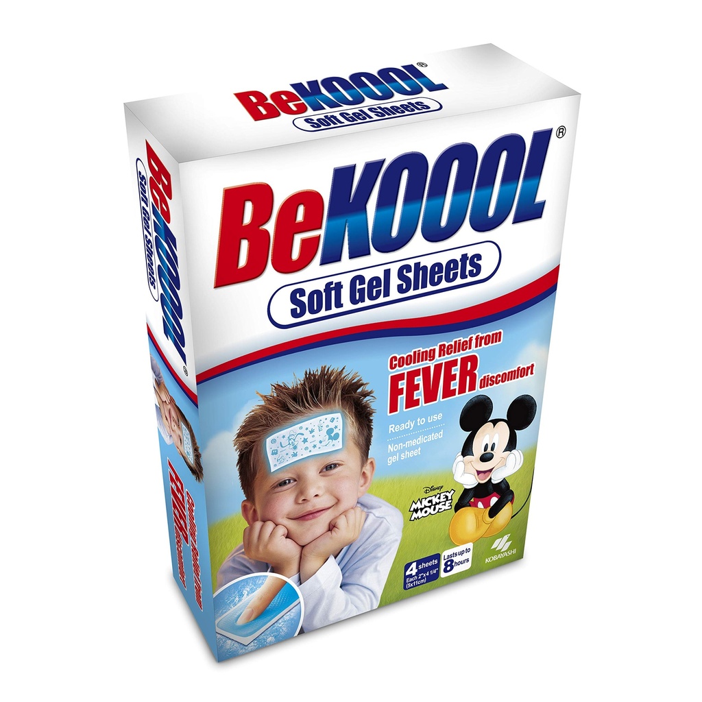 Be Koool Kids 8 Hour Soft Gel Sheets w/Cooling Relief Fever Reducer - 24 Individual Sheets "Bulk Packed"