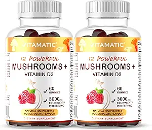 Vitamatic Mushroom Complex with D3, 60 Pectin Based Gummies, (Pack of 2)