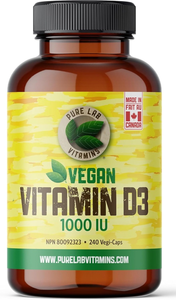 Pure Lab Vitaminleri Vegan D3 1000IU, Kanada'da Yapılan 240 Vegi-Caps