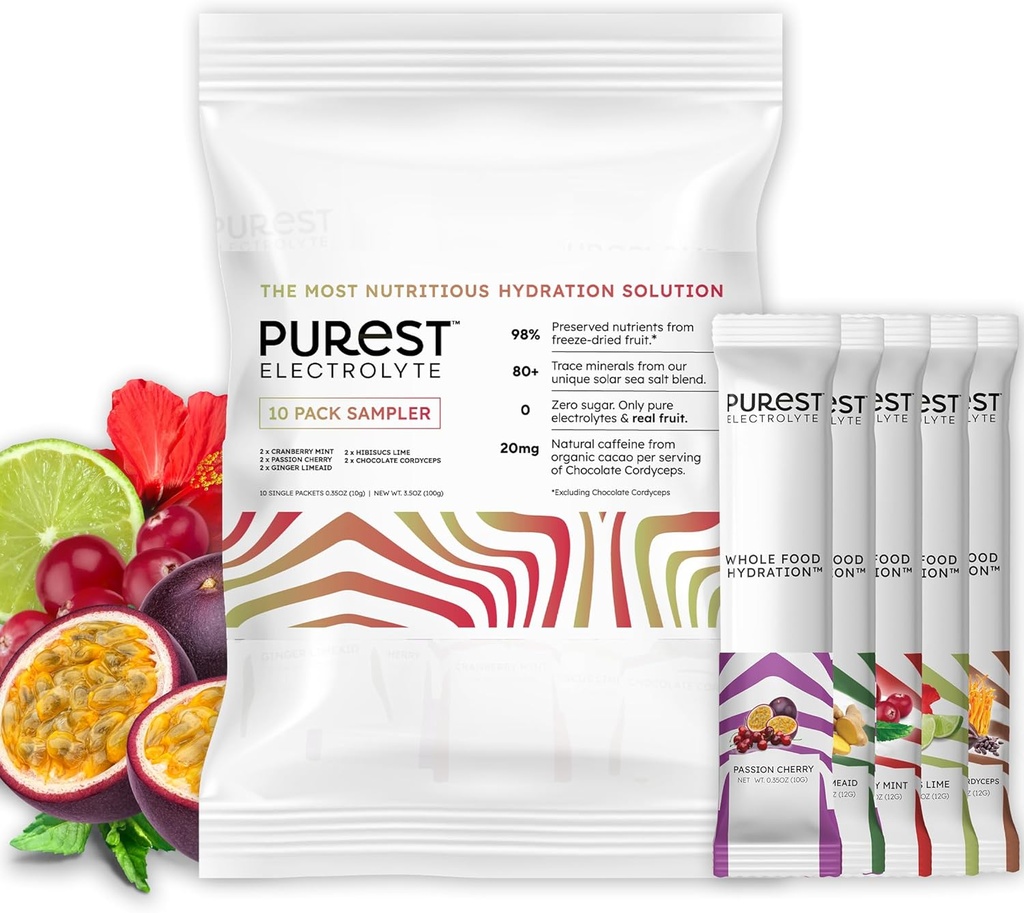 Brainer Purest Electrolyte Diversity Pack – Tüm Gıda Hydration - Organik Freeze-Dried Meyveler ve Güneş Deniz Tuzları Ultimate Electrolyte Balance