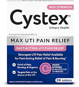Cystex en-Strength UTI Pain Relief Tabletleri - 99.5 mg Phenazopyridine HCl for Fast Relief of Comb & Bladder Discomfort - 24Count
