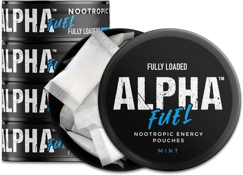 Tam olarak Alpha Yakıt Nootropic Pouches (Mint Yakıt) - 5 Cans, 15 Pouches per can - Nootropic Energy Pouches with Caffeine, Alpha GPC, Tyrosine, Taurine, Guarana ve daha fazlası.