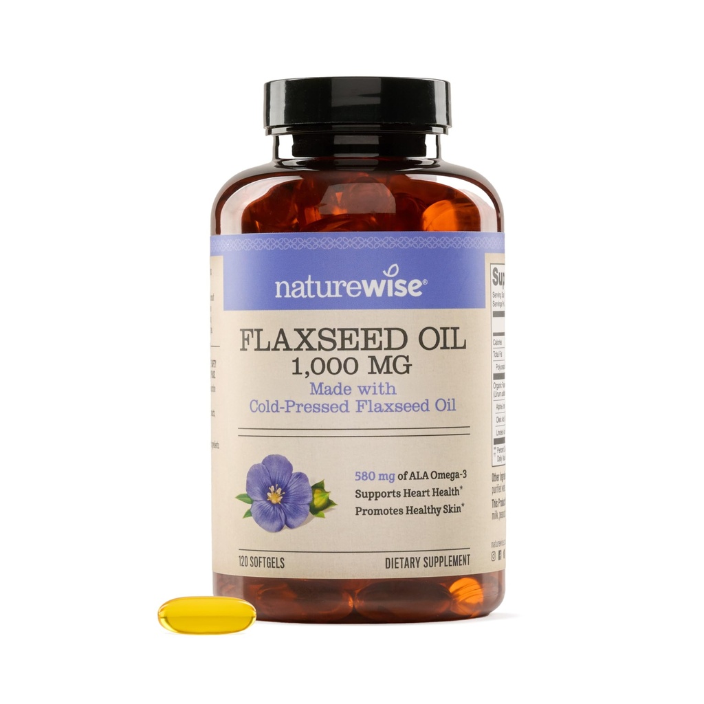 NatureWise Flaxseed Oil 1000 mg, Fish Free Omega 3 with 580 mg ALA, Dietary Supplement for Immune Health Support - Organic, Cold Pressed, Non-GMO - 120 Softgels[120-Day Supply]