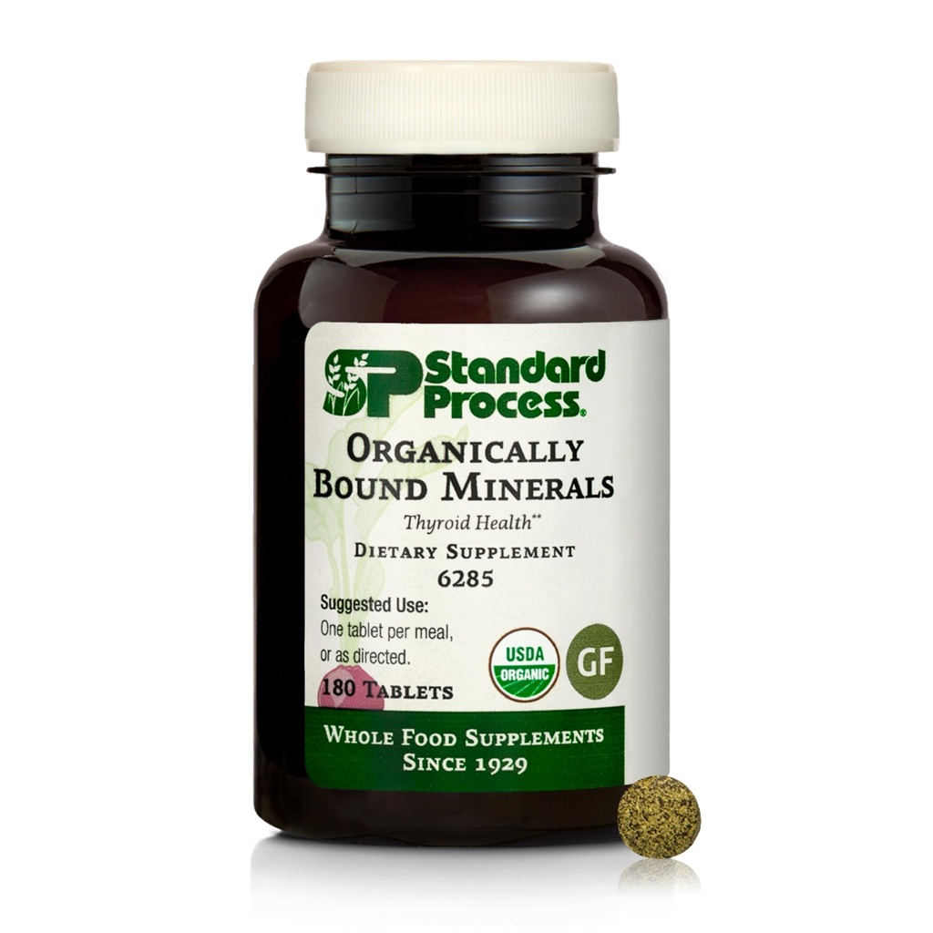 Standard Process Organically Bound Minerals - Supports Thyroid Function & Nervous System Health - Contains Iodine from Alfalfa & Kelp - Gluten-Free, Non-Dairy & USDA Organic - 180 Tablets