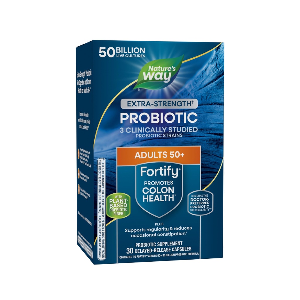 Nature’s Way Fortify Extra Strength(1) Probiotic Adults 50+, 50 Billion Live Cultures, Prebiotics, Probiotics for Digestive Health*, Immune Support*, Colon Health*, 30 Capsules