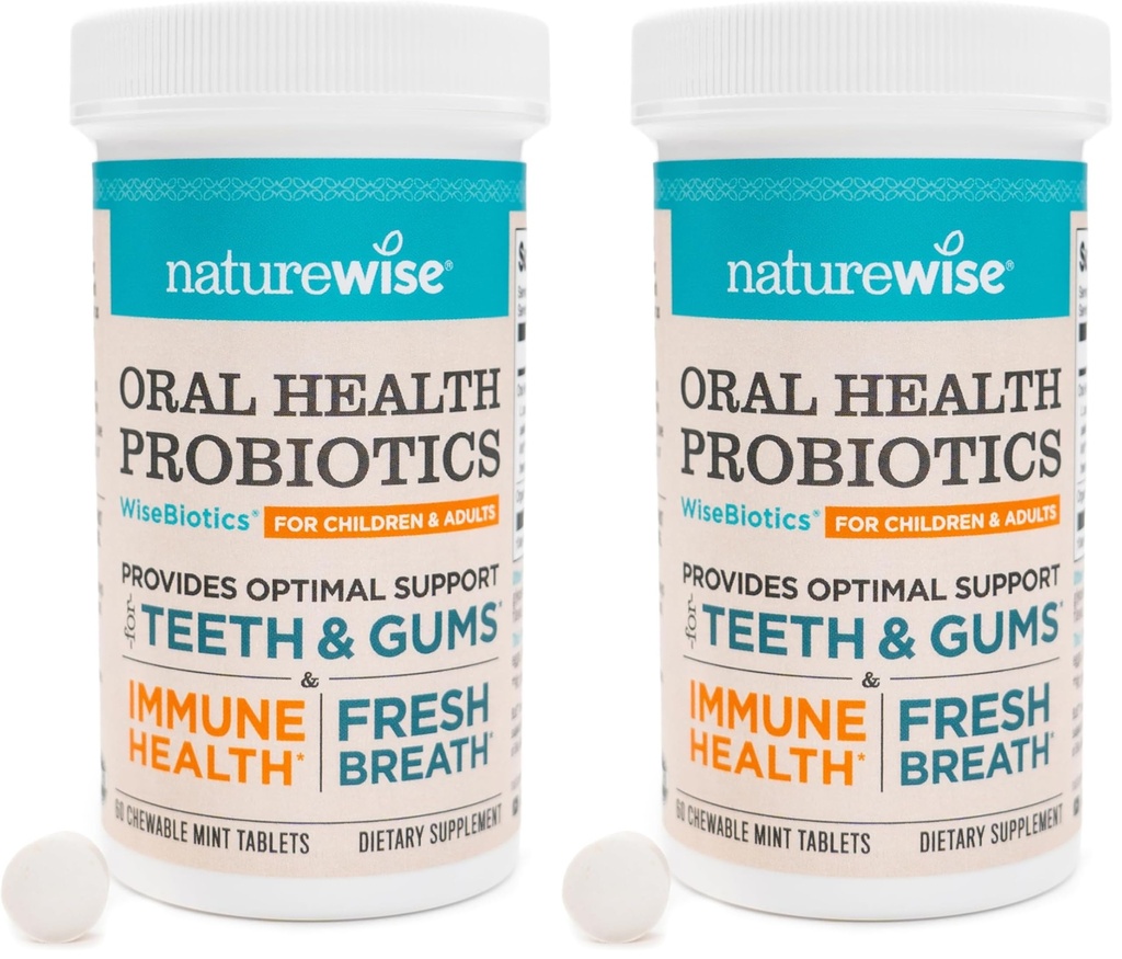 NatureWise Oral Probiotics for Mouth Bad Breath-Chewable Sugar-Free Mint-Lactobacillus reuteri Chewable-Oral Probiotics for Kids&Adults-Non-GMO USA Manufactured-[60-Day Supply],60 Count (Pack of 2)