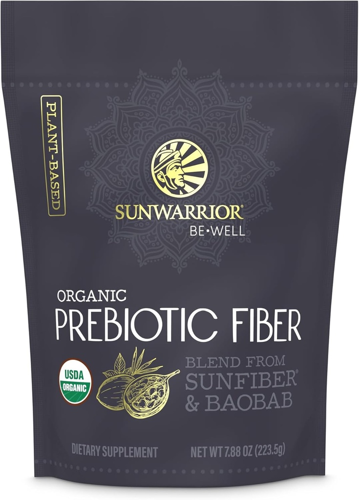 Sunwarrior Fiber Supplement Prebiyotik Organik | Vegan Fiber Supplement Plant-Powered Gut Healthjp with Pure Materialss for Digestive Harmony | Vegan & Non-GMO | 8oz Pouch (30 SRV) Be Well