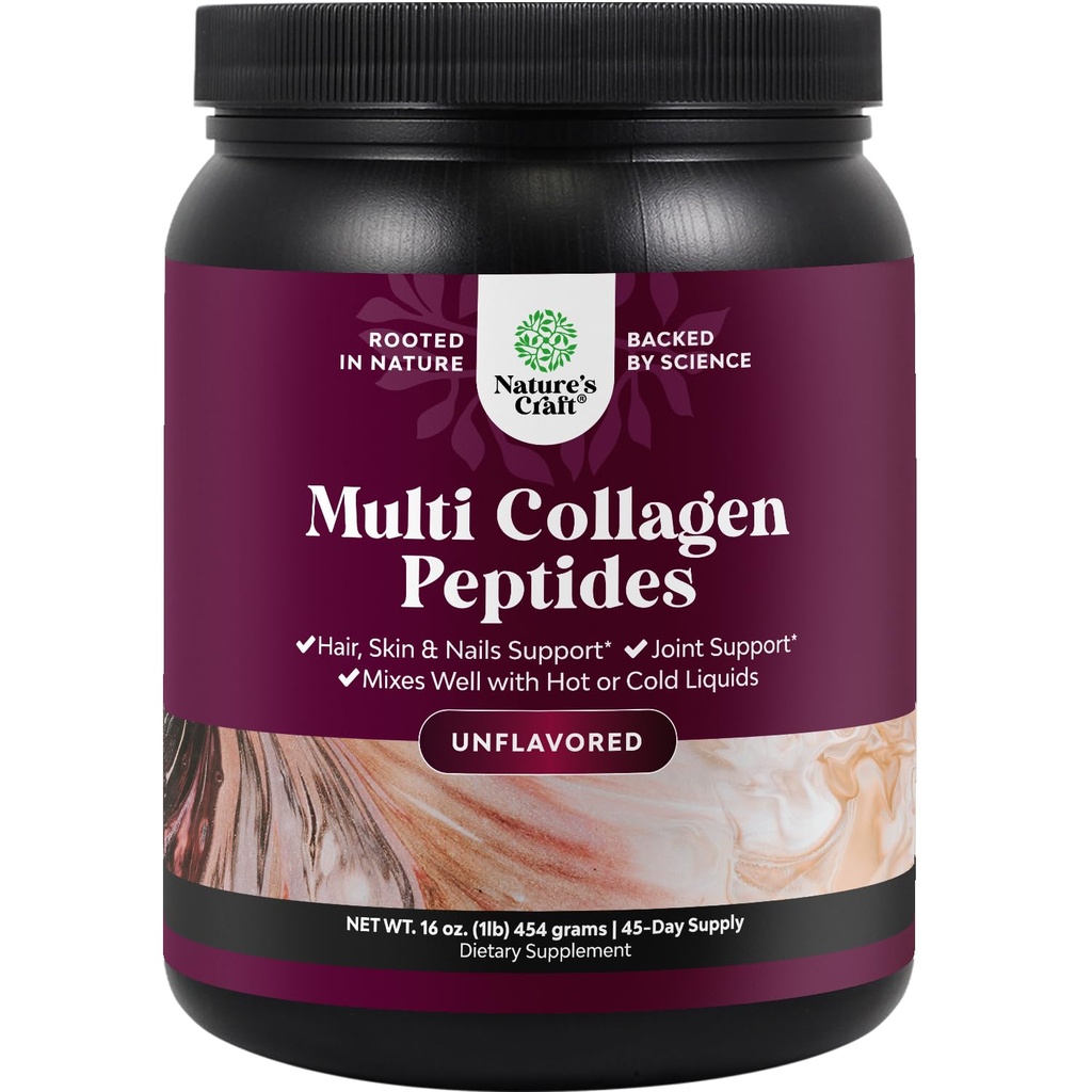 Natures Craf Multi Collagen Protein Powder for Women and Men - Keto Hydrolyzed Collagen Peptides 45 Εξυπηρετεί το δέρμα των μαλλιών και τα νύχια Βιταμίνες - Άγευστη Βοοειδή Τύπου 1 3 για την υποστήριξη των οστών