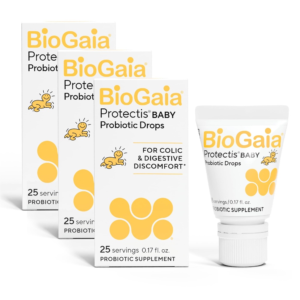 BioGaia Protectis Baby Probiotic Drops | Baby Essentials for Colic & Gas Relief | Safe for Newborns | Ease Crying, Fussing, Colic, Gas, Spit-ups & Constipation | No Dairy, Soy & Gluten | 5mL (3-Pack)