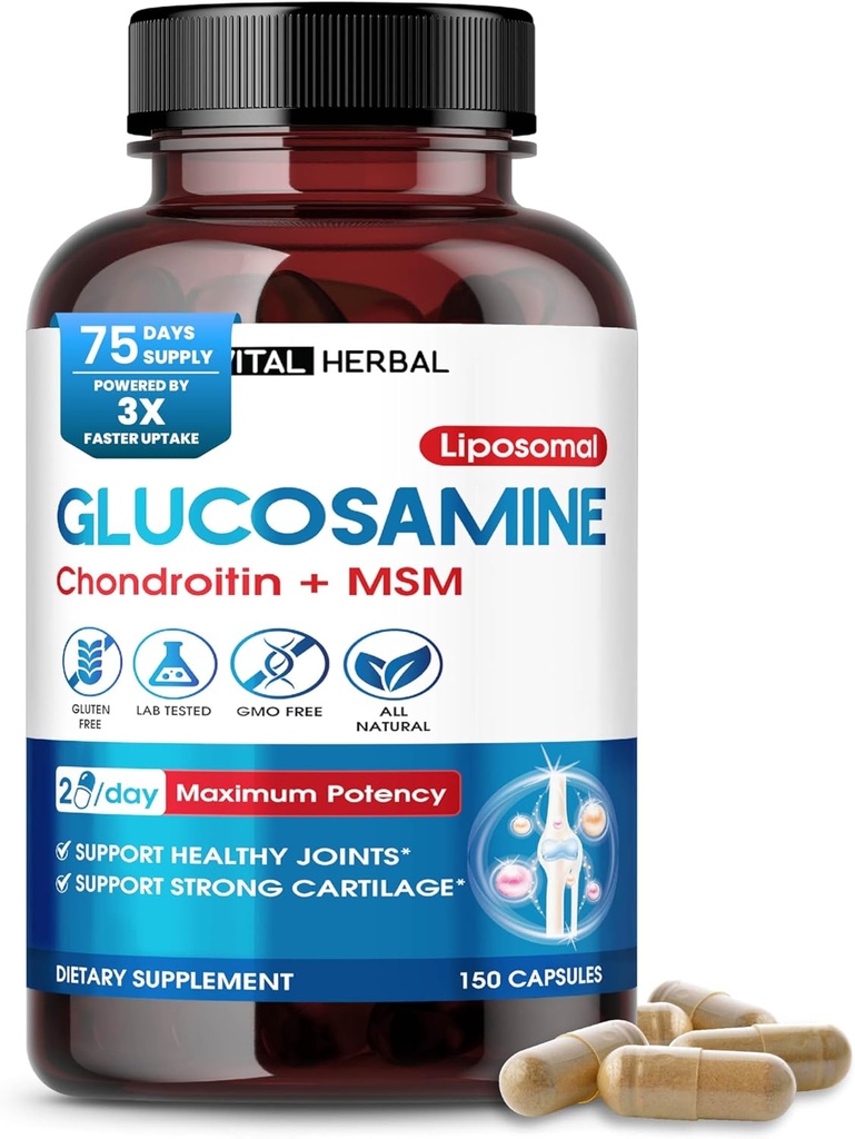 VITAL HERBAL Liposomal Glucosamine with Chondroitin, MSM- maksimum Potency- Support Ortakları, Cartilage- Made in the USA