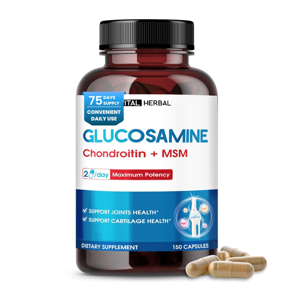 VITAL HERBAL Liposomal Glucosamine with Chondroitin, MSM- maksimum Potency- Support Ortakları, Cartilage- Made in the USA