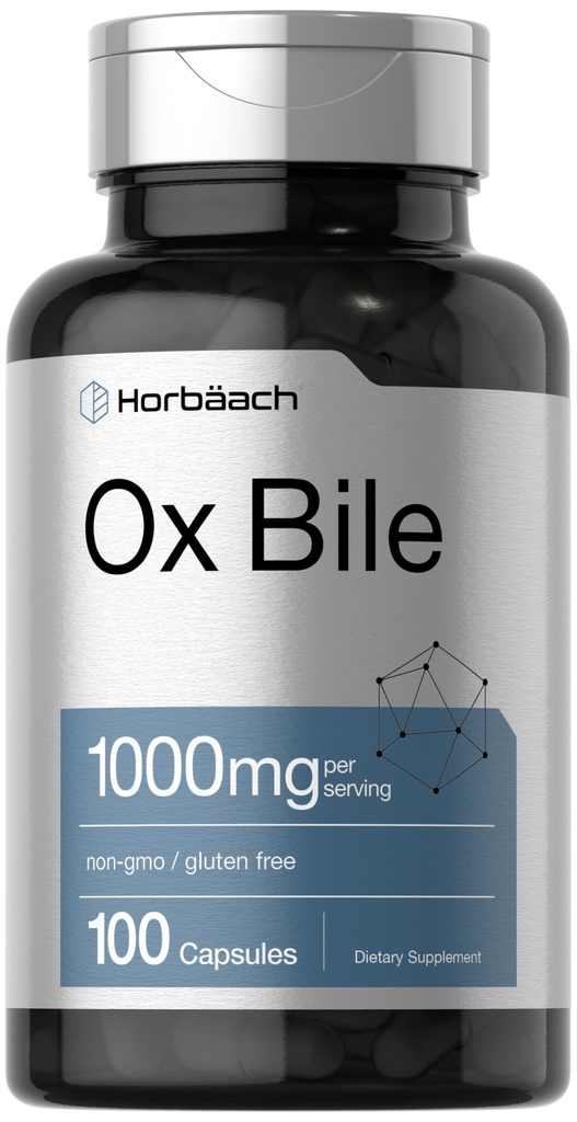 Horbäach Ox Bile Supplement | 1000mg | 100 Capsules | Digestive Enzymes Supplement | Non-GMO & Gluten Free
