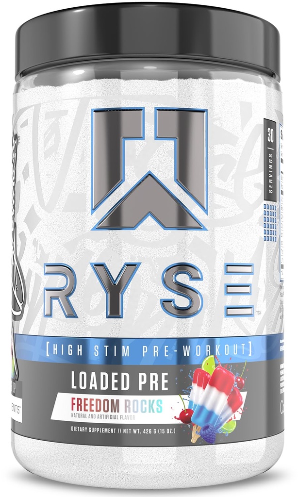 Ryse Loaded Pre Workout Powder - Freedom Rocks - Daily Pre-Workout for Men & Women with 325mg Caffeine, Beta Alanine, and Citrulline for Pump, Focus, and Energy - 30 Servings