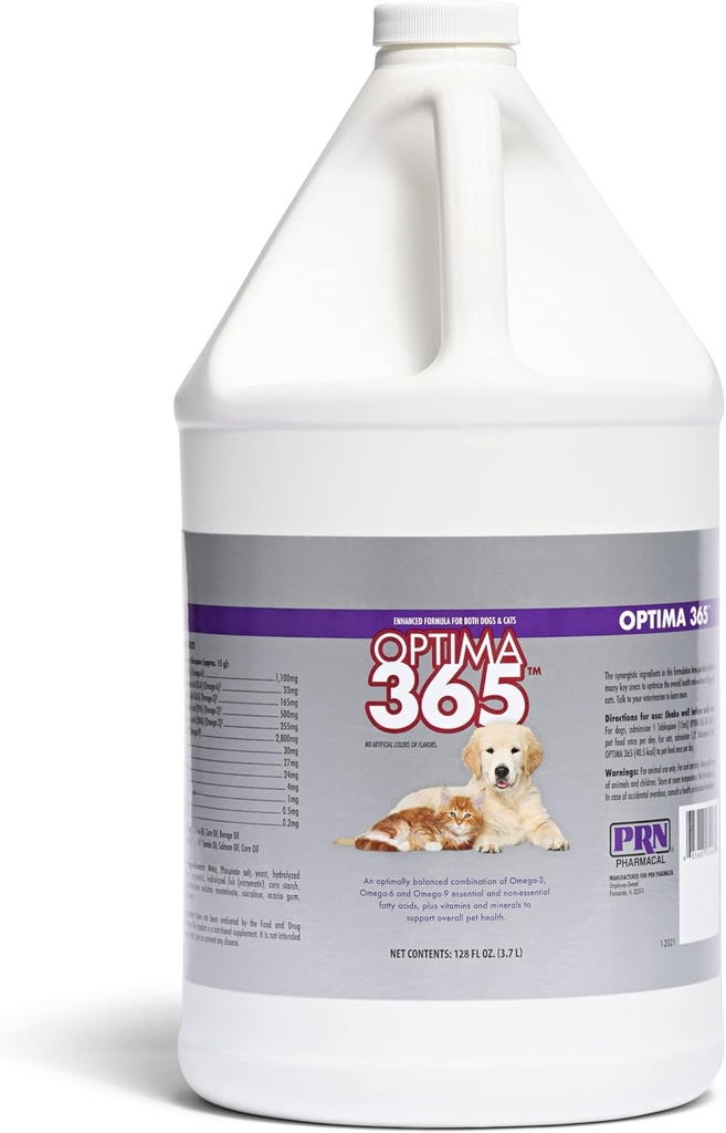 PRN Pharmacal Optima 365 - Temel Fatty Asits Cats & Köpekler için Beslenme Tamamı - Omega-3, Omega-6, Omega-9 ve Diğer Vitaminler ve Mineraller Genel olarak Pet Health - 1 Gallonn